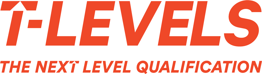 T-Levels logo, with a tagline which says 'The Next Level Qualification'