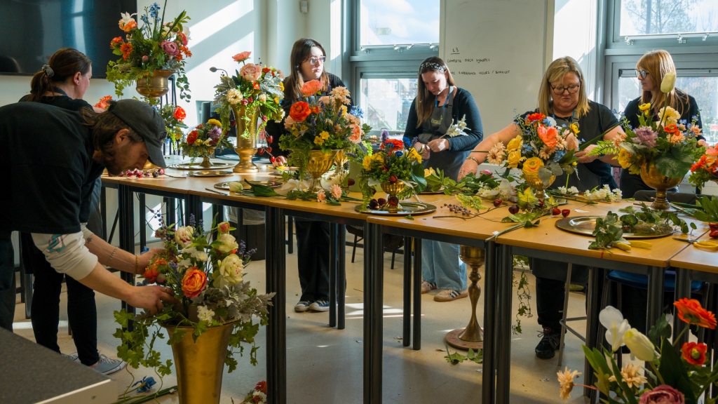 Doncaster College students creating the floral display